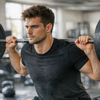 Junger Mann im Fitnessstudio an der Langhantel