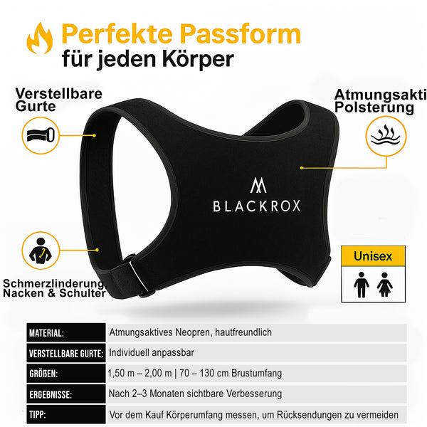 BLACKROX Rückenstabilisator Black Haltungskorrektur | Rücken Geradehalter Haltungstrainer Rückenstütze Posture Corrector