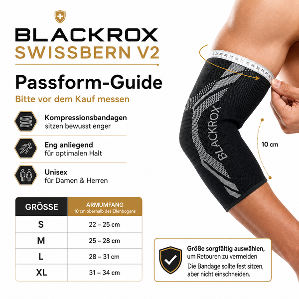 BLACKROX Ellenbogenbandage SWISSBERN Sport Fitness Tennisarm – Kompression