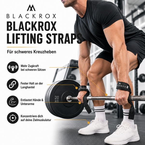 BLACKROX Zughilfen Lifting Straps Krafttraining Fitness Gym – Nahaufnahme