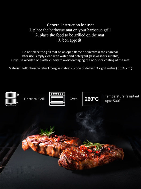 BLACKROX BBQROX Grillmatten Antihaft Grill Backmatte Wiederverwendbar (Set 3 Stück)