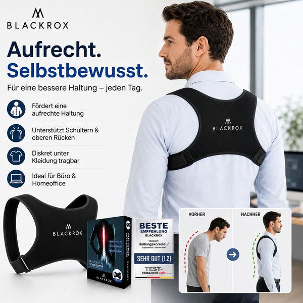 BLACKROX POSTUROX V1 Rücken-Geradehalter Schwarz Haltungskorrektur – Detailansicht