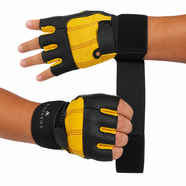 BLACKROX Boston V3 Fitnesshandschuhe – Echtes Leder Trainingshandschuhe Gym – Gelb
