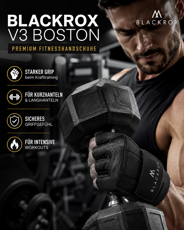 BLACKROX Boston V3 Fitnesshandschuhe – Echtes Leder Trainingshandschuhe Gym – Kurzhanteltraining