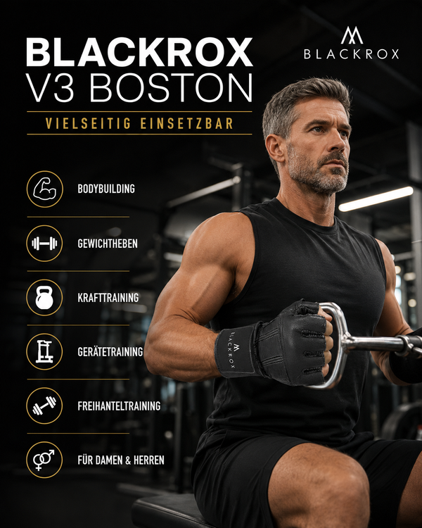 BLACKROX Boston V3 Fitnesshandschuhe – Echtes Leder Trainingshandschuhe Gym – Vielseitig einsetzbar