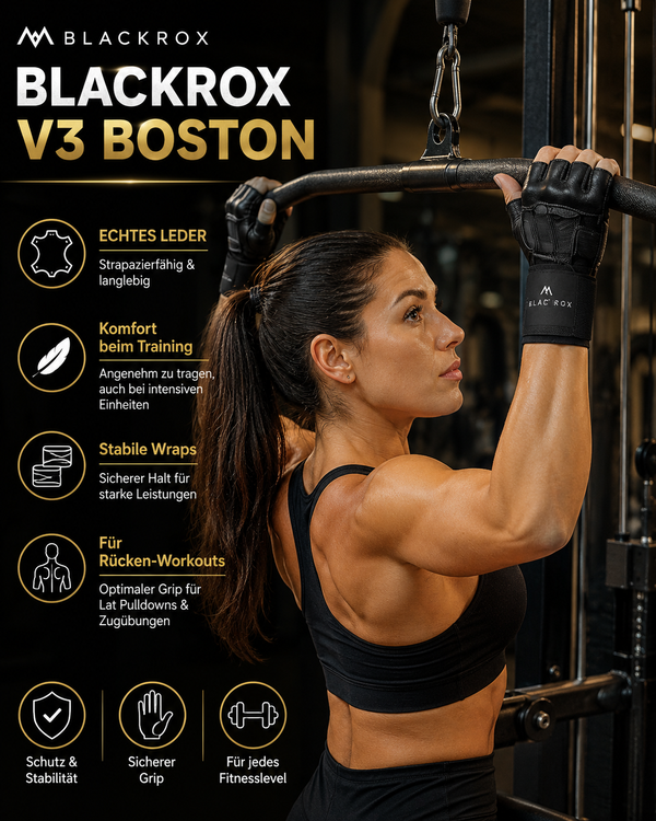 BLACKROX Boston V3 Fitnesshandschuhe – Echtes Leder Trainingshandschuhe Gym – Rücken-Workout