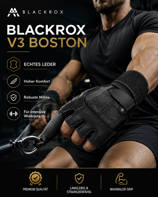 BLACKROX Boston V3 Fitnesshandschuhe – Echtes Leder Trainingshandschuhe Gym – Premium Qualität