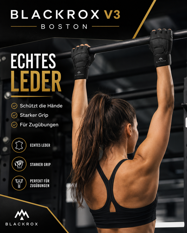 BLACKROX Boston V3 Fitnesshandschuhe – Echtes Leder Trainingshandschuhe Gym – Zugübungen