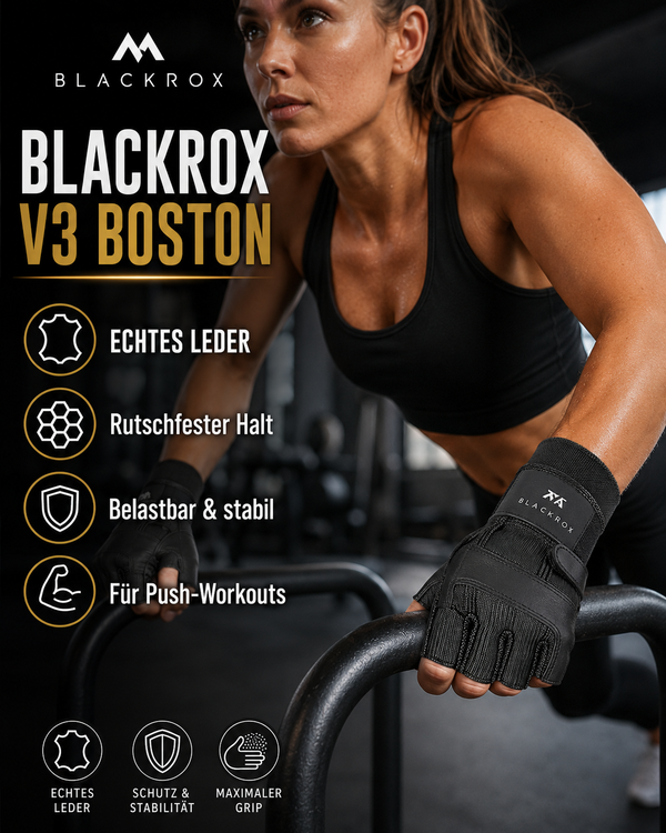 BLACKROX Boston V3 Fitnesshandschuhe – Echtes Leder Trainingshandschuhe Gym – Push-Workouts