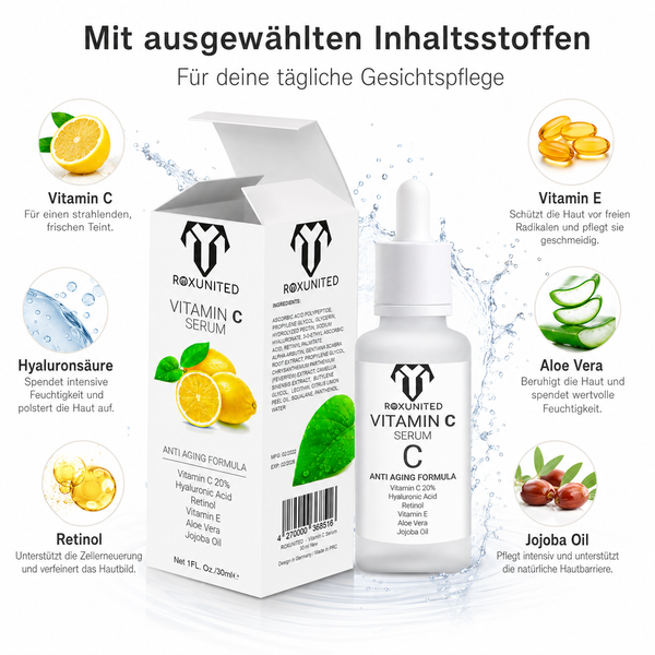 ROXUNITED Vitamin C Serum 30ml Gesicht Anti-Aging Aufhellend – Anti-Aging
