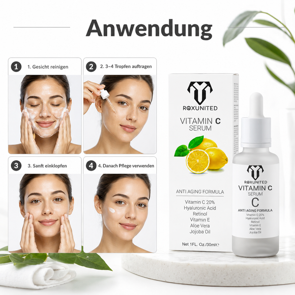 ROXUNITED Vitamin C Serum 30ml Gesicht Anti-Aging Aufhellend – Produktvorteile