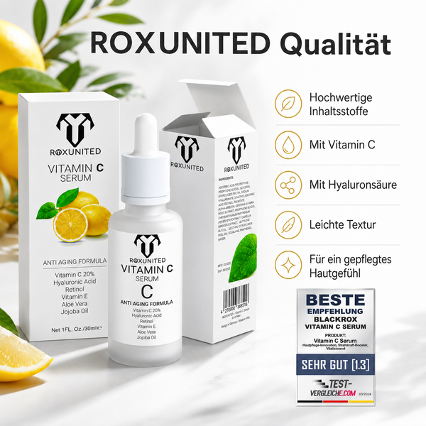 ROXUNITED Vitamin C Serum 30ml Gesicht Anti-Aging Aufhellend – Gesamtansicht