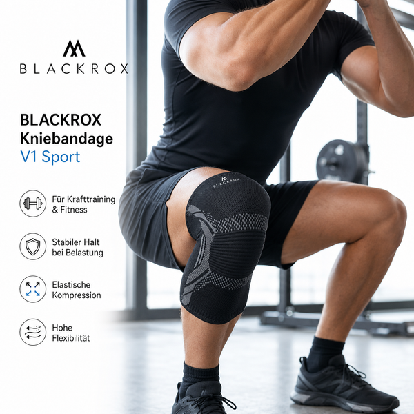 BLACKROX Kniebandage V1 Sport Fitness Krafttraining Kniestütze – Detailansicht