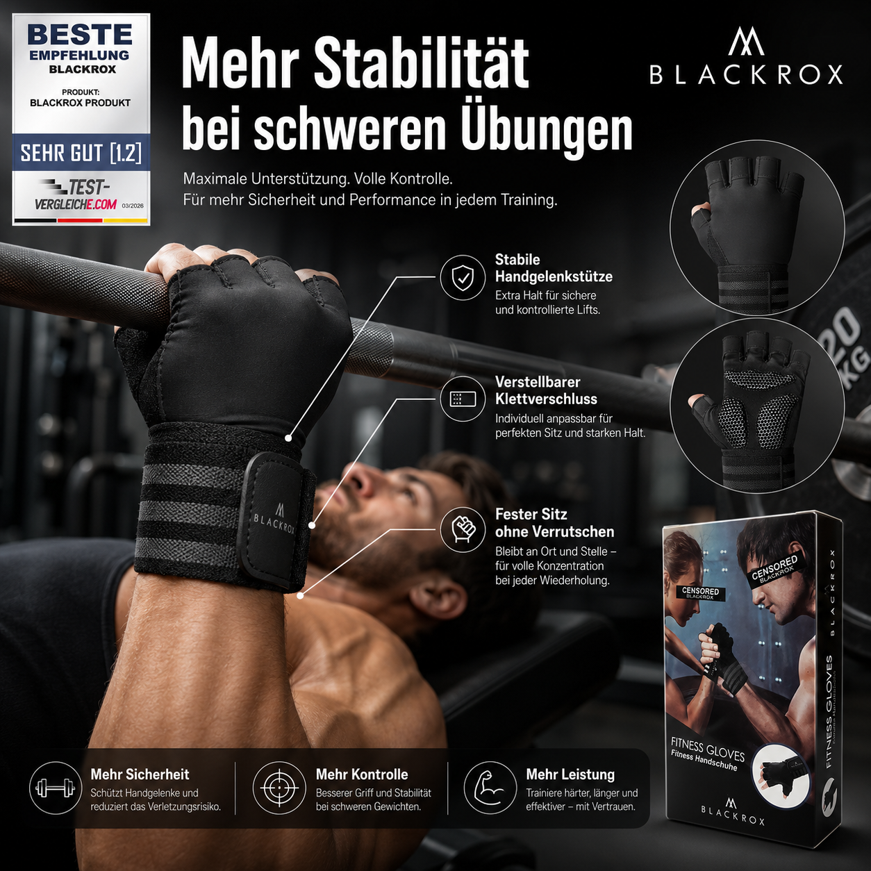 BLACKROX Fitnesshandschuhe V1 Weiß / L
