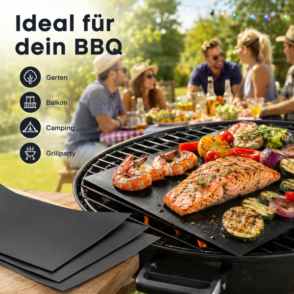 BLACKROX BBQROX Grillmatten Antihaft 3er Set Wiederverwendbar – Antihaft