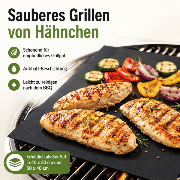BLACKROX BBQROX Grillmatten Antihaft 3er Set Wiederverwendbar – Wiederverwendbar