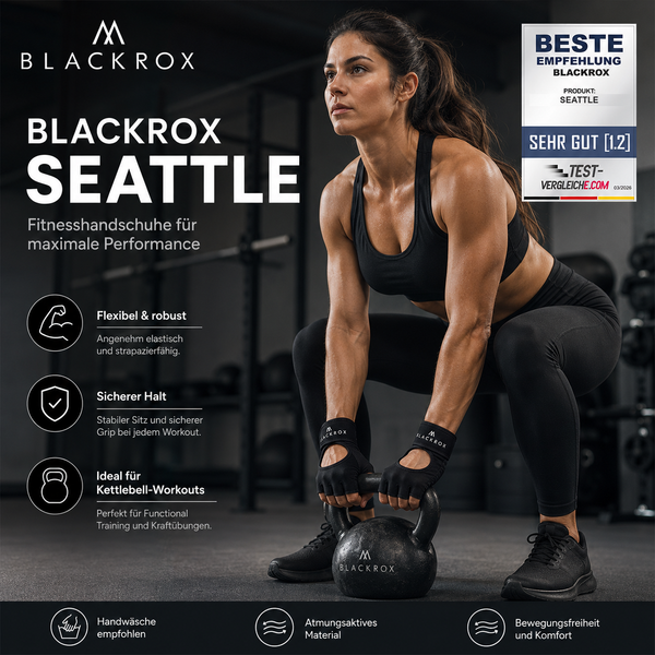 BLACKROX Seattle Fitnesshandschuhe – Trainingshandschuhe Gym – Kettlebell-Workout · Testsiegel