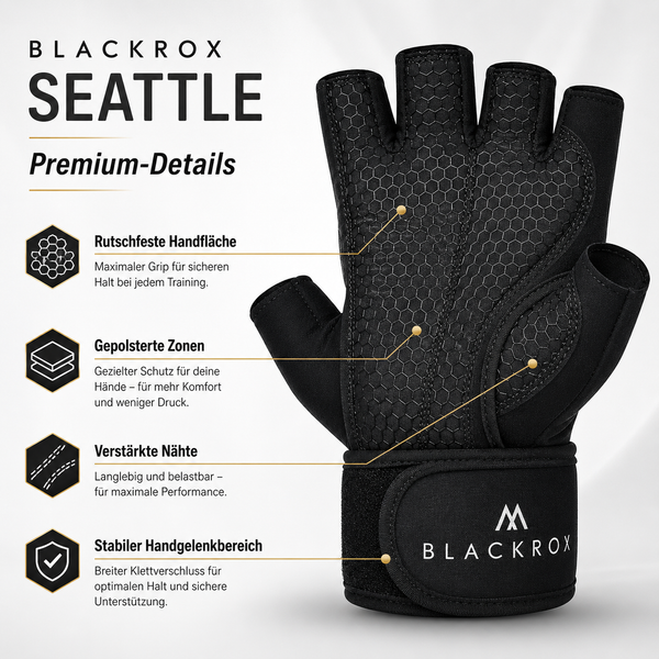 BLACKROX Seattle Fitnesshandschuhe – Trainingshandschuhe Gym – Premium-Details