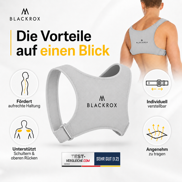 BLACKROX POSTUROX V1 Rücken-Geradehalter Grau Haltungskorrektur – Tragekomfort