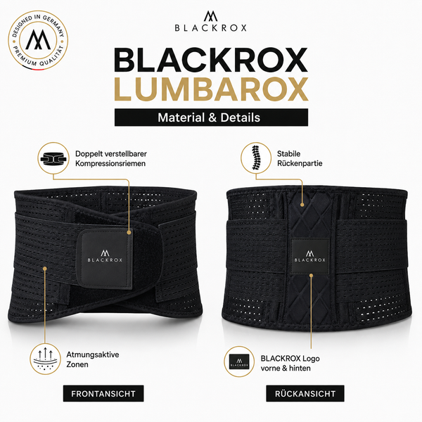 BLACKROX LUMBAROX Rückenbandage Lendenwirbel Lendenstütze Sport – Gesamtansicht
