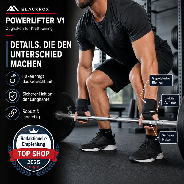 BLACKROX Powerlifter V1 Zughaken Krafttraining Lifting Hooks – Gesamtansicht