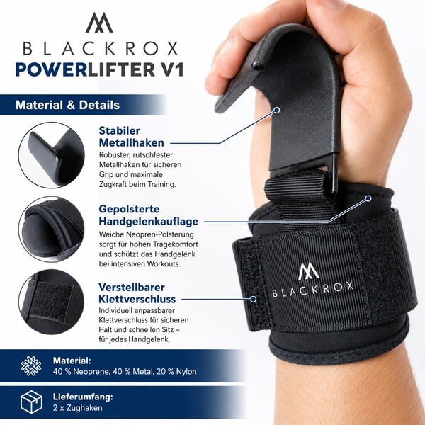 BLACKROX Powerlifter V1 Zughaken Krafttraining Lifting Hooks – Detailansicht