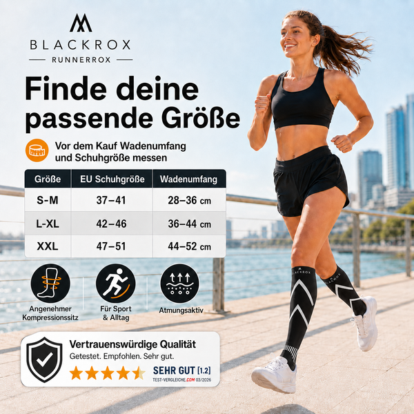 BLACKROX PRECISION Kompressionsstrümpfe Running Sport Fitness – Größentabelle