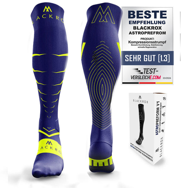 BLACKROX VIPEROX Kompressionsstrümpfe Laufen Regeneration Sport – Farbvariante Navy Gelb