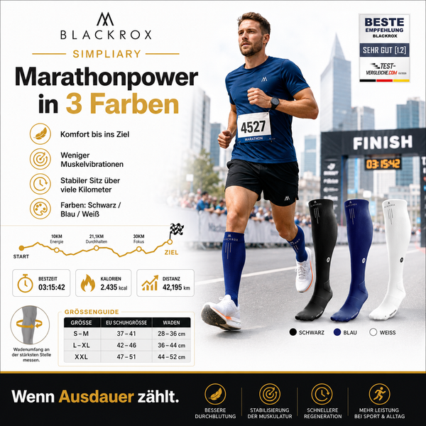 BLACKROX SIMPLIARY Kompressionsstrümpfe Running Fitness Marathon – Größentabelle