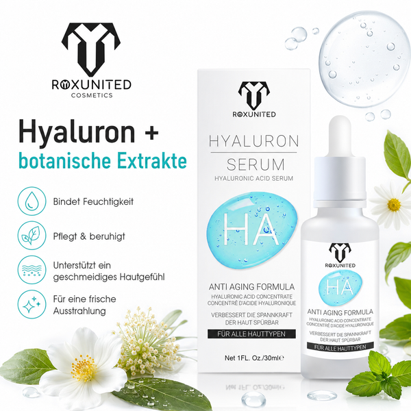 ROXUNITED Hyaluron Serum 30ml Gesicht Anti-Aging Feuchtigkeit – Gesamtansicht