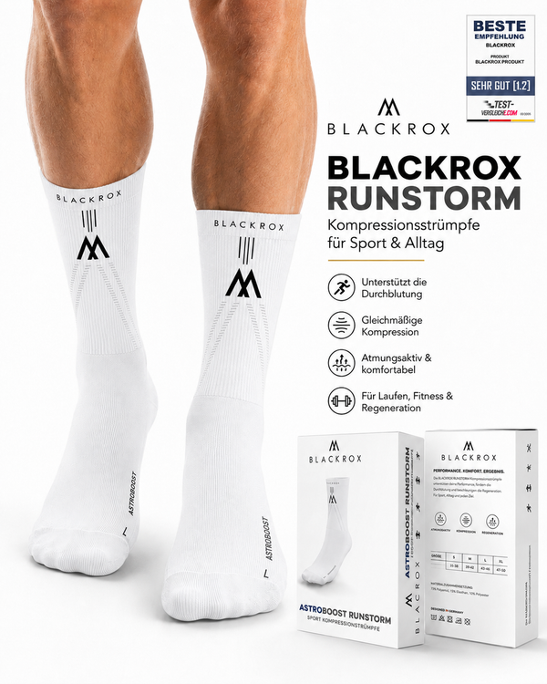 BLACKROX Runstorm Kompressionsstrümpfe Laufen Sport Wadenstütze – Weiss Detailansicht