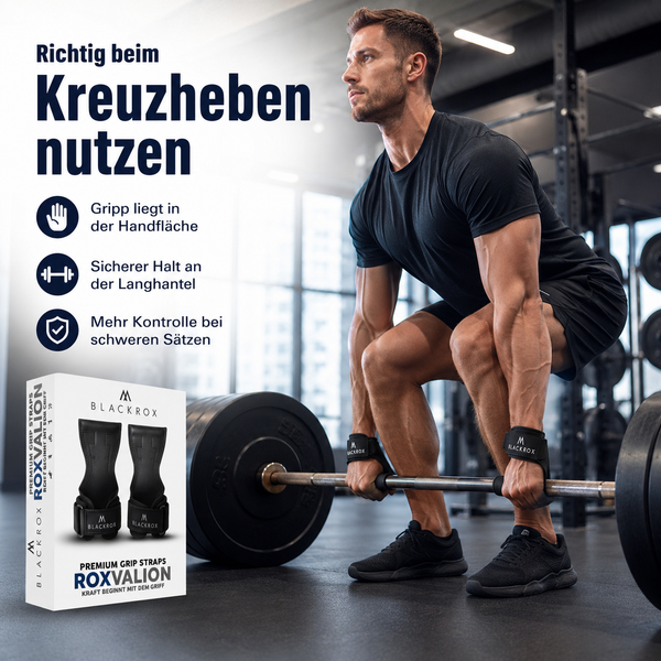 BLACKROX ROXVALION Power Grips Zughilfen Krafttraining Gym – Gesamtansicht