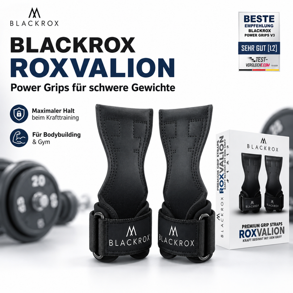 BLACKROX ROXVALION Power Grips Zughilfen Krafttraining Gym – Detailansicht