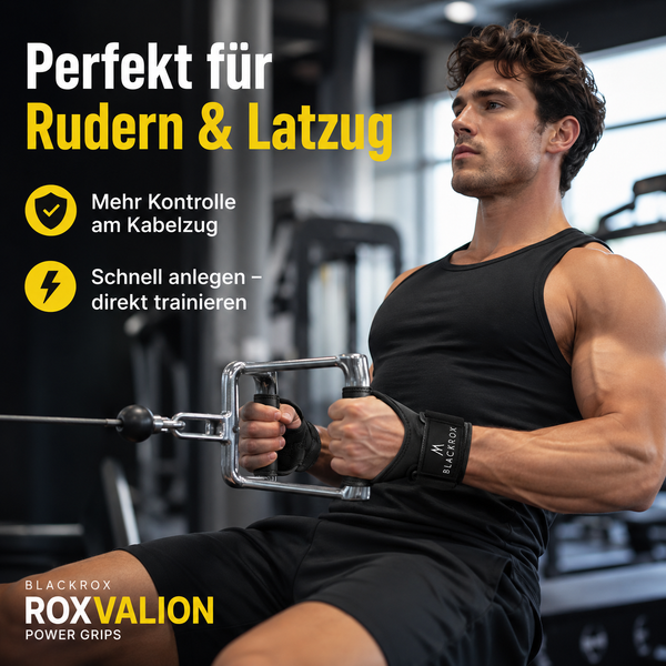 BLACKROX ROXVALION Power Grips Zughilfen Krafttraining Gym – Anwendung