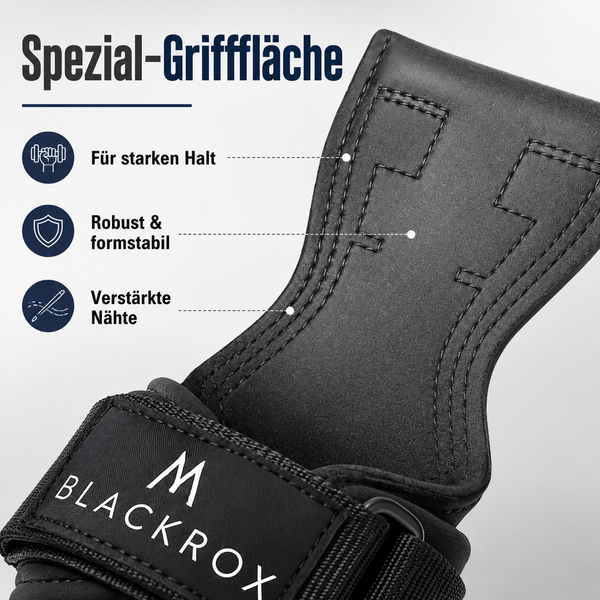 BLACKROX ROXVALION Power Grips Zughilfen Krafttraining Gym – Nahaufnahme
