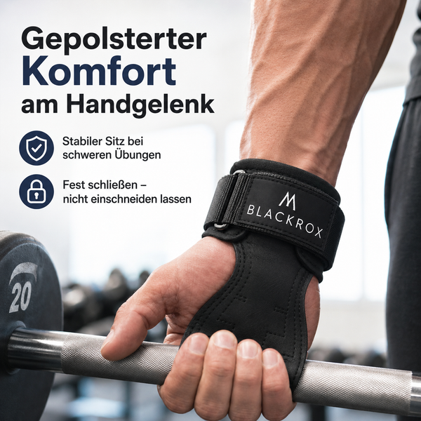 BLACKROX ROXVALION Power Grips Zughilfen Krafttraining Gym – Griff