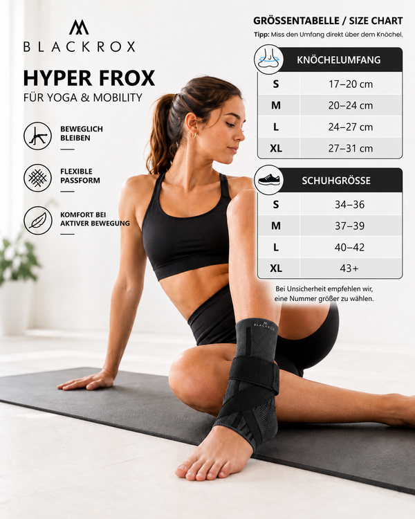 HYPER FROX Größentabelle: Knöchelumfang und Schuhgröße für S, M, L, XL