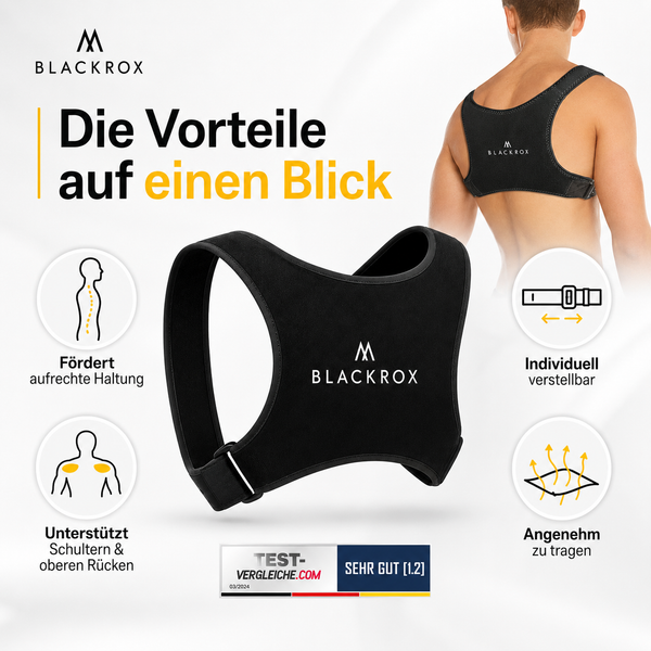 BLACKROX POSTUROX V1 Rücken-Geradehalter Schwarz Haltungskorrektur – Tragekomfort