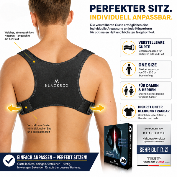 BLACKROX POSTUROX V1 Rücken-Geradehalter Schwarz Haltungskorrektur – Verstellbar